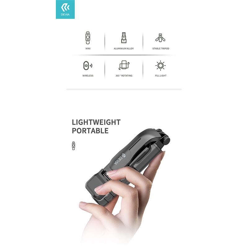 Devia Tripod Stand Multi-function Selfie Bar With Fill-In Light - Black *Rozbalený*