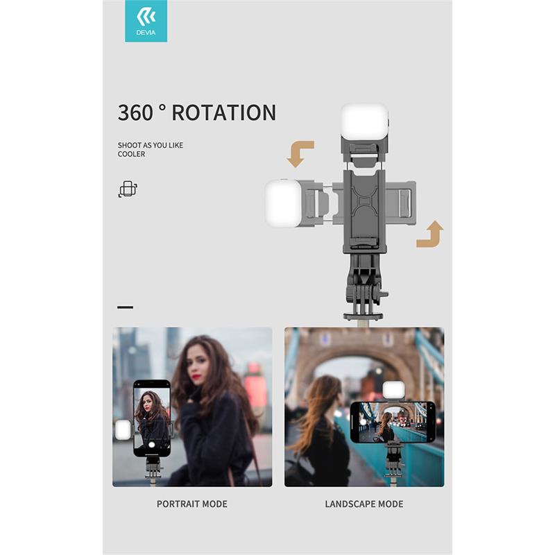 Devia Tripod Stand Multi-function Selfie Bar With Fill-In Light - Black *Rozbalený*