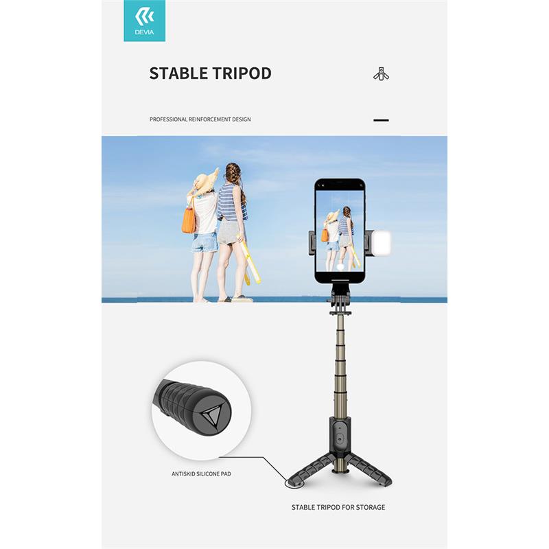 Devia Tripod Stand Multi-function Selfie Bar With Fill-In Light - Black *Rozbalený*