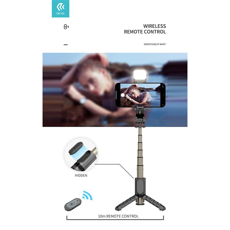 Devia Tripod Stand Multi-function Selfie Bar With Fill-In Light - Black *Rozbalený*