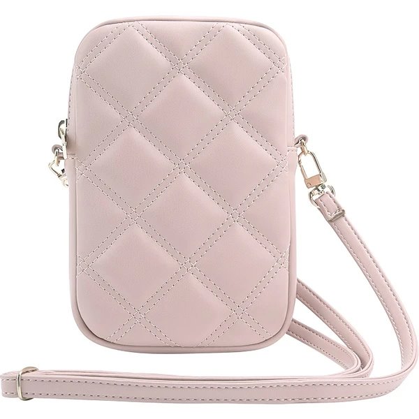 Guess PU Quilted 4G Metal Logo Brašna na Telefon se Zipem růžová