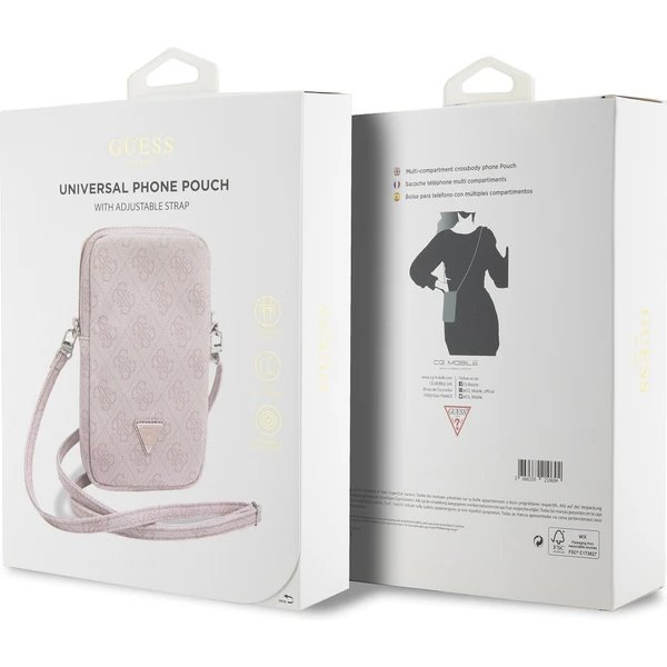 Guess PU 4G Triangle Logo Brašna na Telefon se Zipem růžová