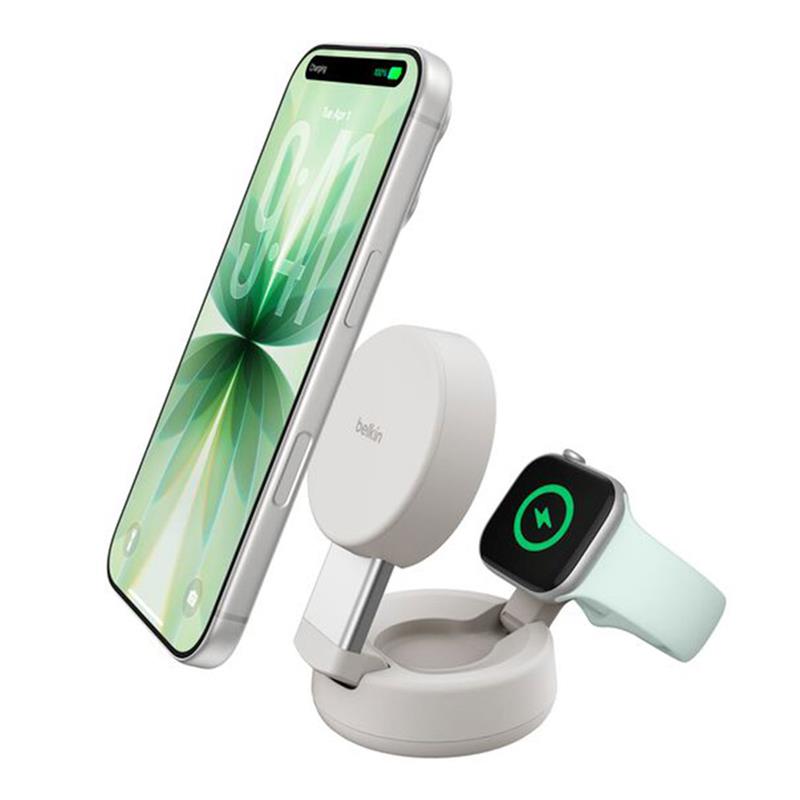 Belkin UltraCharge Pro 2-in-1 Convertible Magnetic Charger with Qi2 25W - Sand