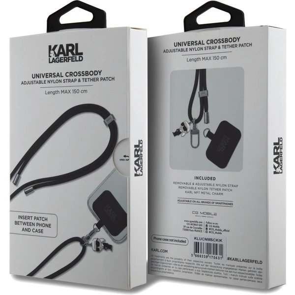 Karl Lagerfeld Universal Crossbody Popruh Cord and Ikonik Pins čierny