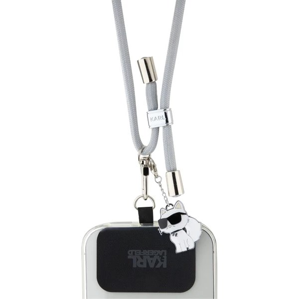 Karl Lagerfeld Universal Crossbody Popruh Cord and Choupette Pins šedý