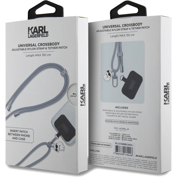 Karl Lagerfeld Universal Crossbody Popruh Cord and Choupette Pins šedý