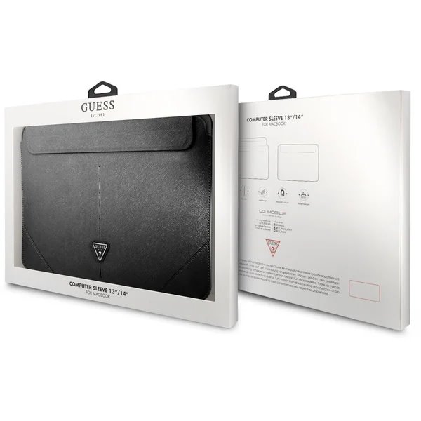 Guess Saffiano Triangle Metal Logo Púzdo na MacBook 13/14" čierne