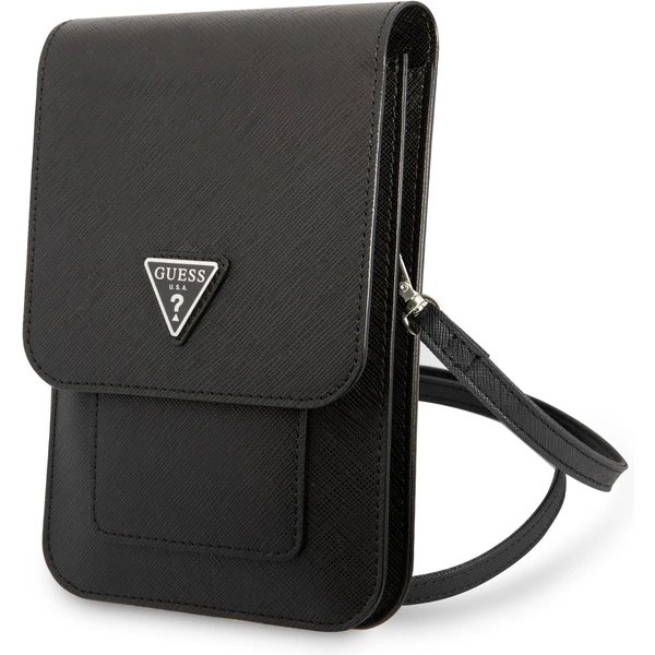 Guess PU Saffiano Triangle Logo Taška na Telefón čierna