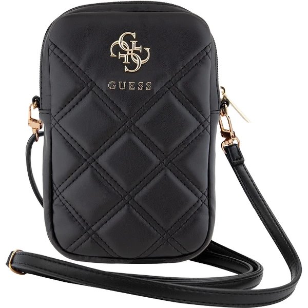 Guess PU Quilted 4G Metal Logo Taška na Telefón so zipsom čierna