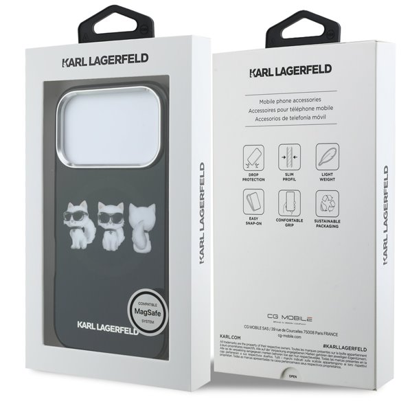 Karl Lagerfeld IML Choupette Trio Watercolor MagSafe kryt iPhone 17 Pro čierny