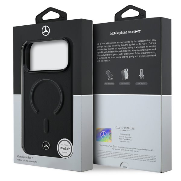Mercedes PU Leather 3D MagSafe Zadný Kryt pre iPhone 17 Pro čierny