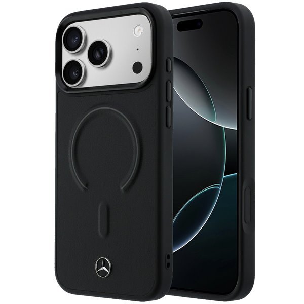Mercedes PU Leather 3D MagSafe Zadný Kryt pre iPhone 17 Pro Max čierny