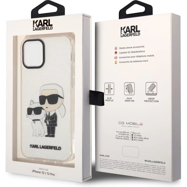 Karl Lagerfeld IML Glitter Karl and Choupette NFT kryt iPhone 12/ 12 Pro priehľadný