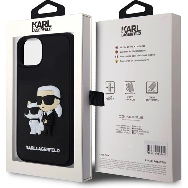 Karl Lagerfeld 3D Rubber Karl and Choupette kryt iPhone 13 čierny