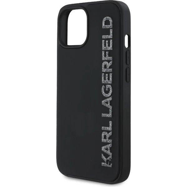Karl Lagerfeld 3D Rubber Glitter Logo kryt iPhone 13 čierny