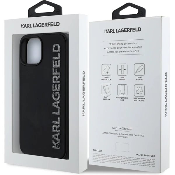 Karl Lagerfeld 3D Rubber Glitter Logo kryt iPhone 13 čierny