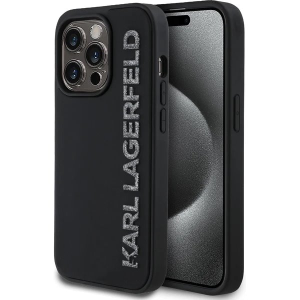 Karl Lagerfeld 3D Rubber Glitter Logo kryt iPhone 13 Pro čierny
