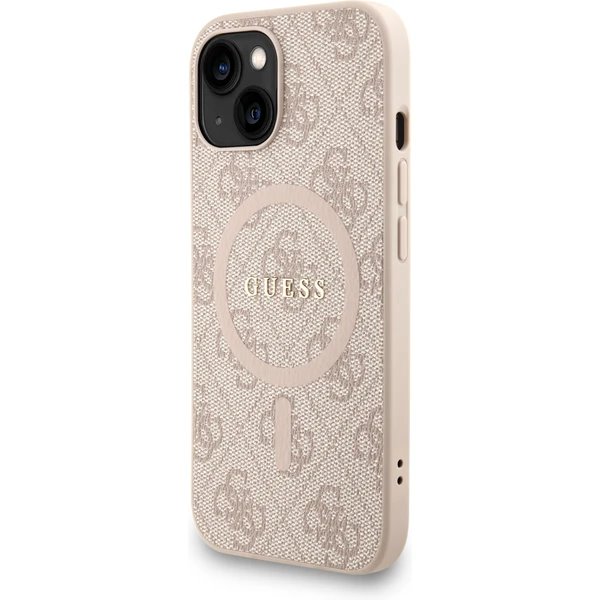 Guess PU Leather 4G Colored Ring Strap MagSafe kryt iPhone 13 růžový