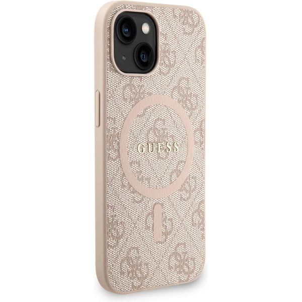 Guess PU Leather 4G Colored Ring Strap MagSafe kryt iPhone 13 růžový