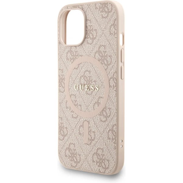 Guess PU Leather 4G Colored Ring Strap MagSafe kryt iPhone 13 růžový