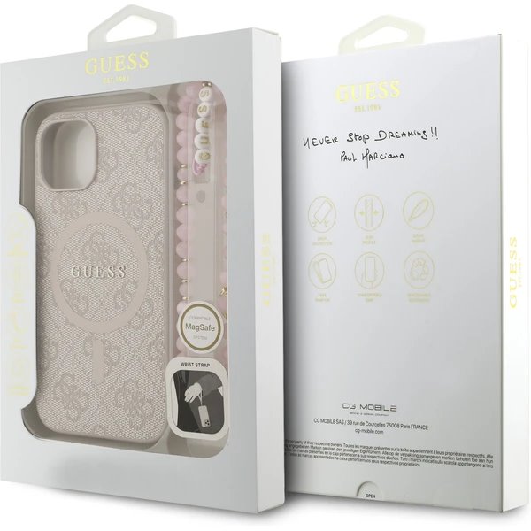 Guess PU Leather 4G Colored Ring Strap MagSafe kryt iPhone 13 růžový