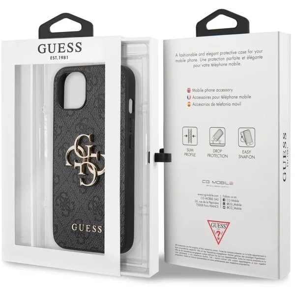 Guess PU 4G Metal Logo kryt iPhone 13 šedý