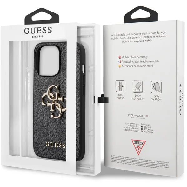 Guess PU 4G Metal Logo kryt iPhone 13 Pro šedý