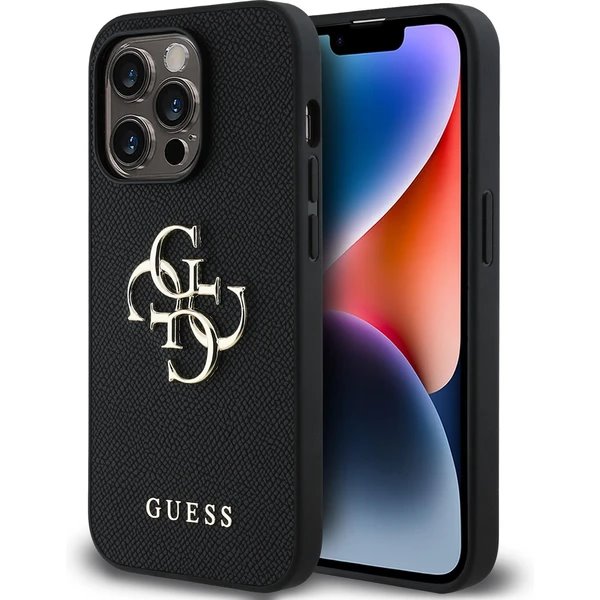 Guess PU Grained  4G Metal Logo kryt iPhone 13 Pro čierny