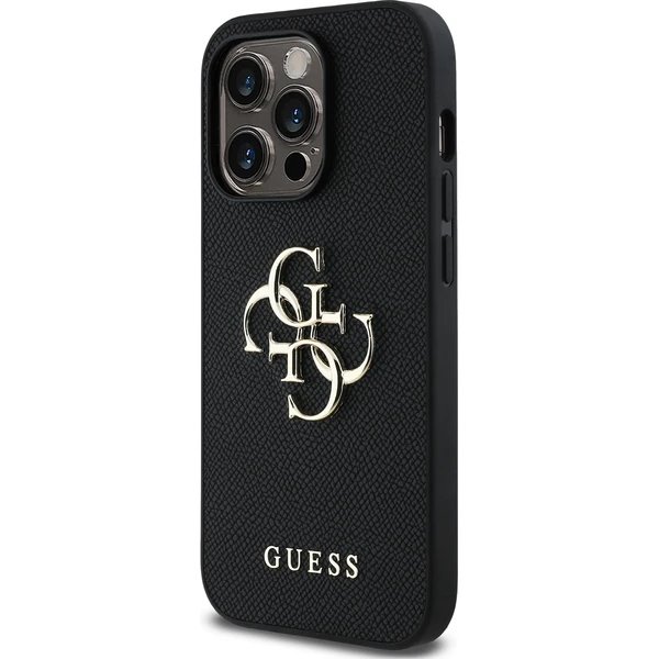 Guess PU Grained  4G Metal Logo kryt iPhone 13 Pro čierny