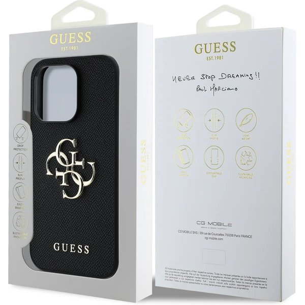 Guess PU Grained  4G Metal Logo kryt iPhone 13 Pro čierny