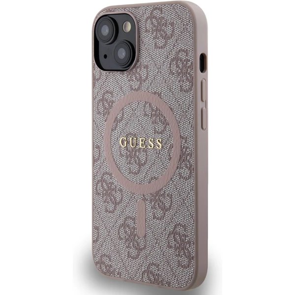 Guess PU Leather 4G Colored Ring MagSafe kryt iPhone 14 růžový