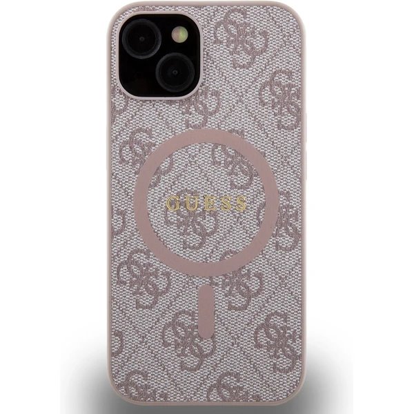 Guess PU Leather 4G Colored Ring MagSafe kryt iPhone 14 růžový