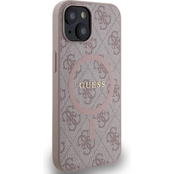 Guess PU Leather 4G Colored Ring MagSafe kryt iPhone 14 růžový