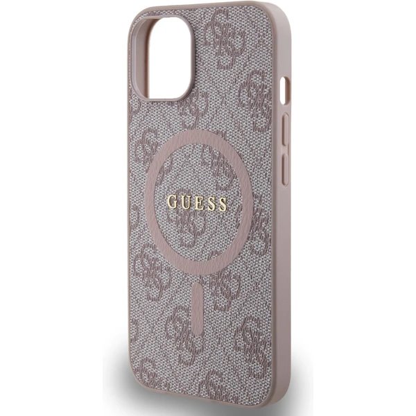 Guess PU Leather 4G Colored Ring MagSafe kryt iPhone 14 růžový