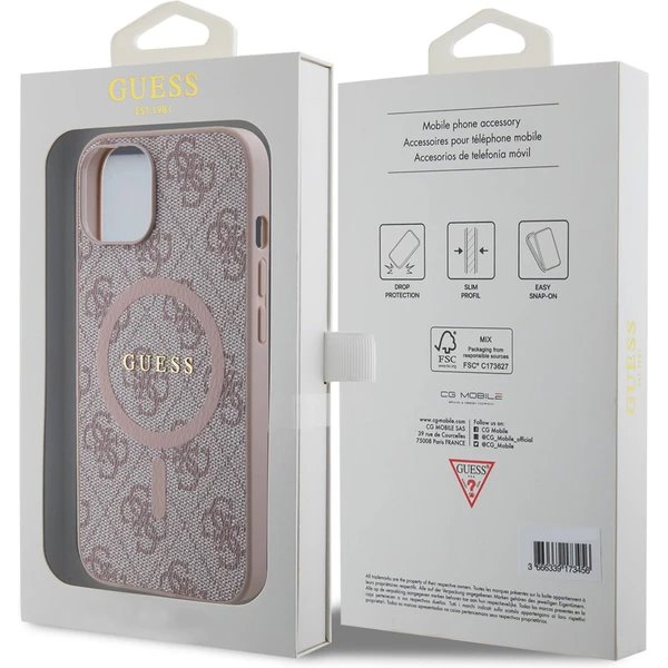 Guess PU Leather 4G Colored Ring MagSafe kryt iPhone 14 růžový