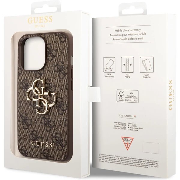 Guess PU 4G Metal Logo kryt iPhone 14 Pro Max hnedý