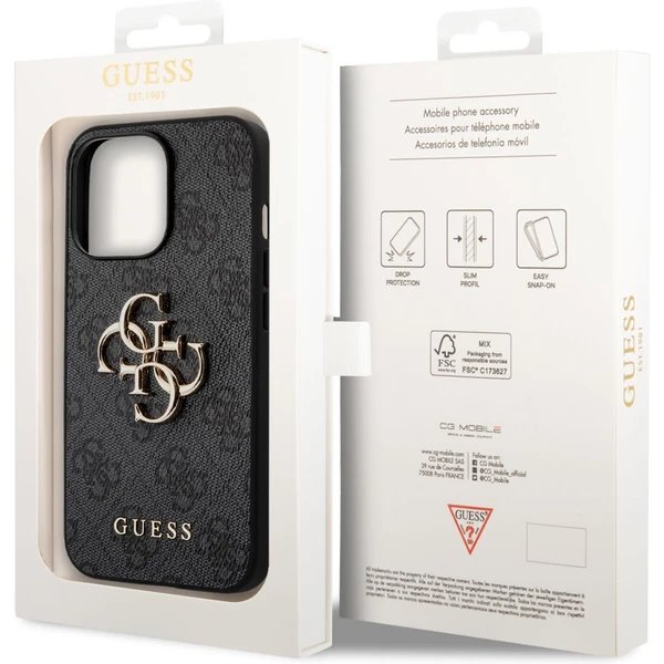 Guess PU 4G Metal Logo kryt iPhone 14 Pro Max šedý