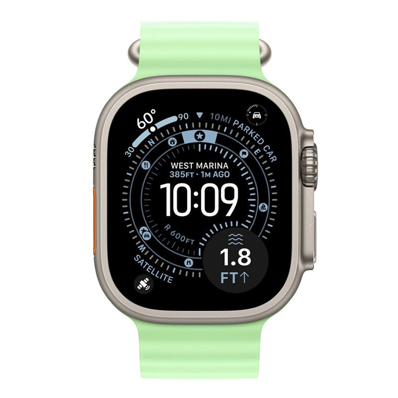 Apple Watch 49mm Neon Green Ocean Band - Natural Titanium Finish *Rozbalený*