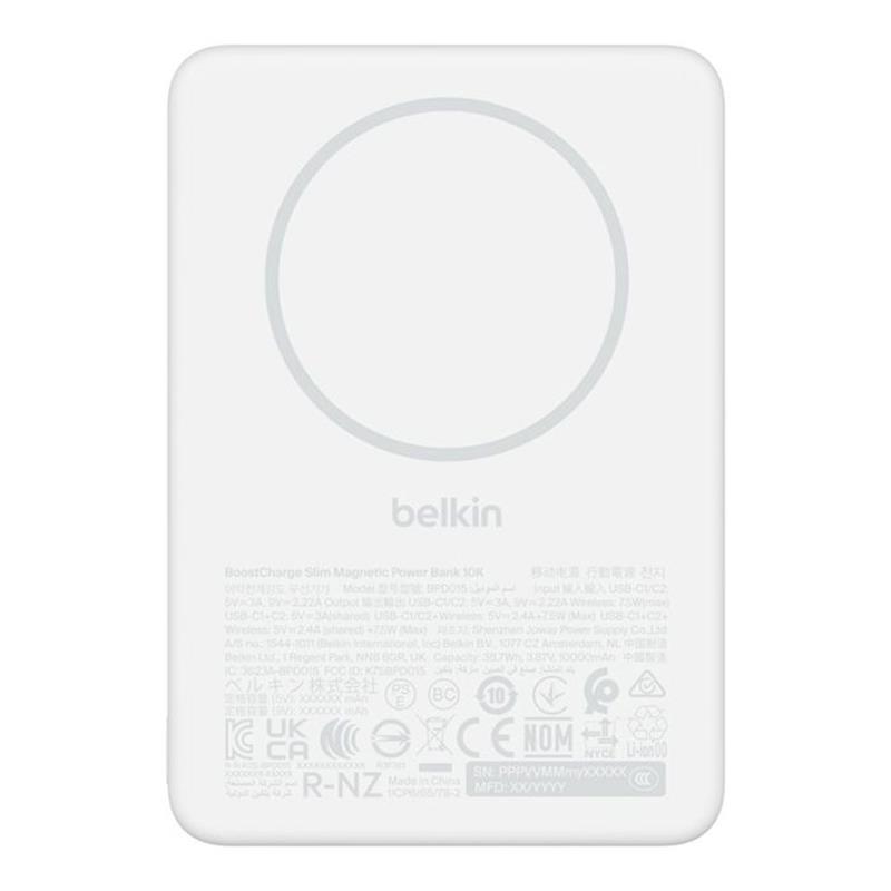 Belkin Boost Charge Slim Magnetic Powerbank 10K - White