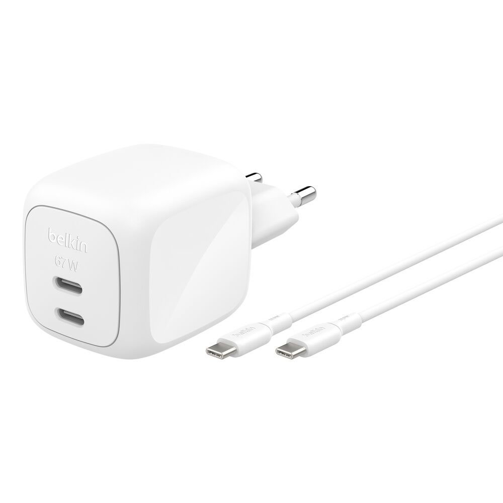 Belkin Boost Charge Pro Dual USB-C GaN Wall Charger 67W + USB-C kábel 2m - White
