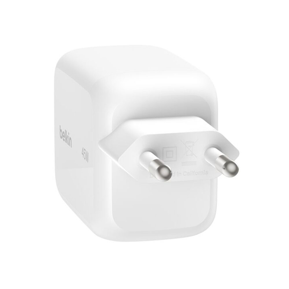 Belkin Ultra Charge USB-C GaN Wall Charger 45W + Retractabe Cable 1m - White