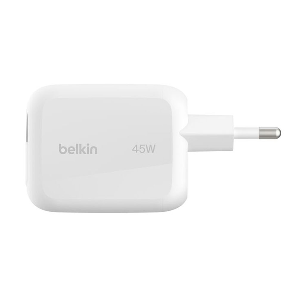 Belkin Ultra Charge USB-C GaN Wall Charger 45W + Retractabe Cable 1m - White