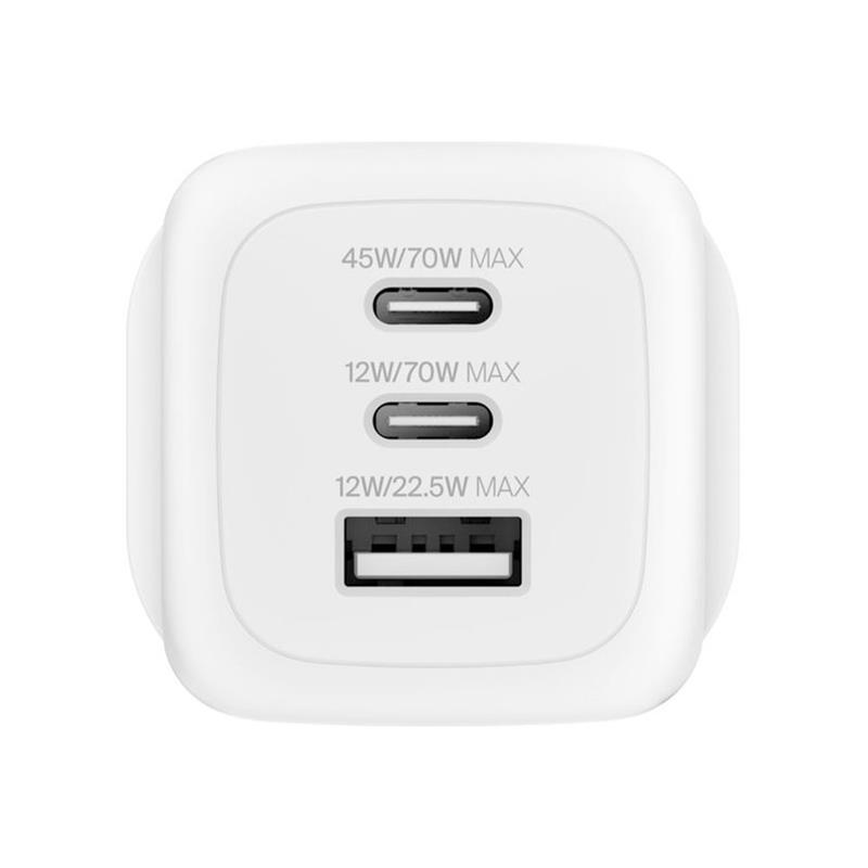 Belkin Boost Charge Pro 3 Port USB-C GaN Wall Charger 70W - White