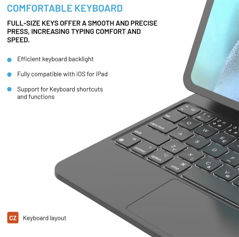 FIXED Typee bezdrátová klávesnice s magnetickým uchycením pro Apple iPad 10,9" 2022/11" 2025, CZ, černá *Rozbaleno*