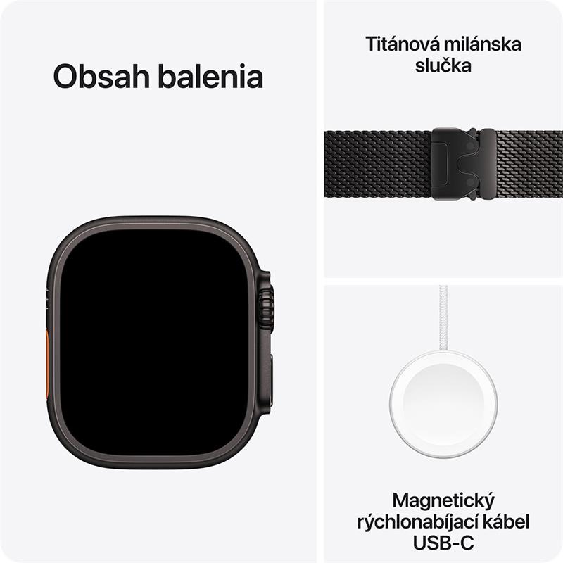 Apple Watch Ultra 3 GPS + Cellular 49mm Čierny titán s čiernym titánovým milánskym ťahom - S *Rozbalený*
