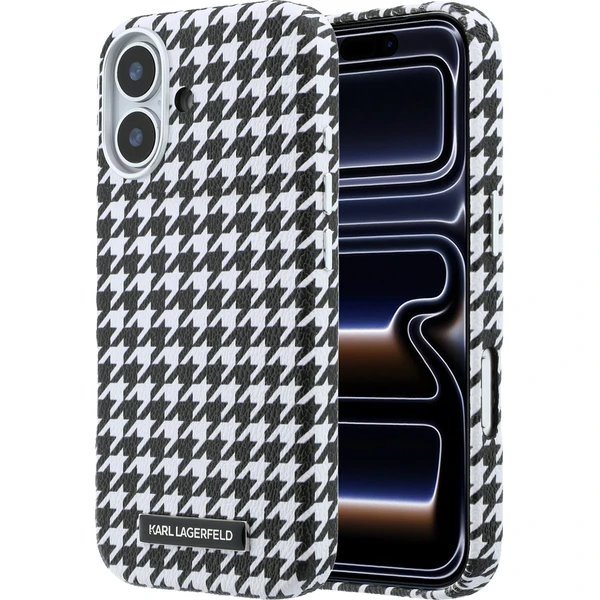 Karl Lagerfeld PU Houndstooth Resin Plate MagSafe kryt iPhone 17 čierny