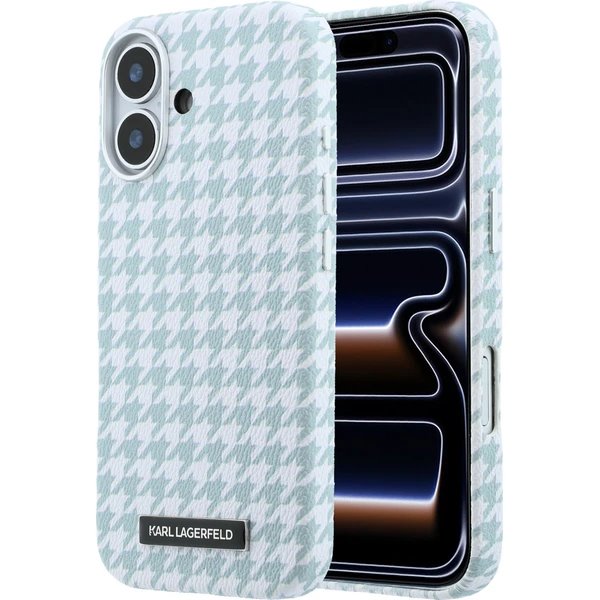 Karl Lagerfeld PU Houndstooth Resin Plate MagSafe kryt iPhone 17 modrý