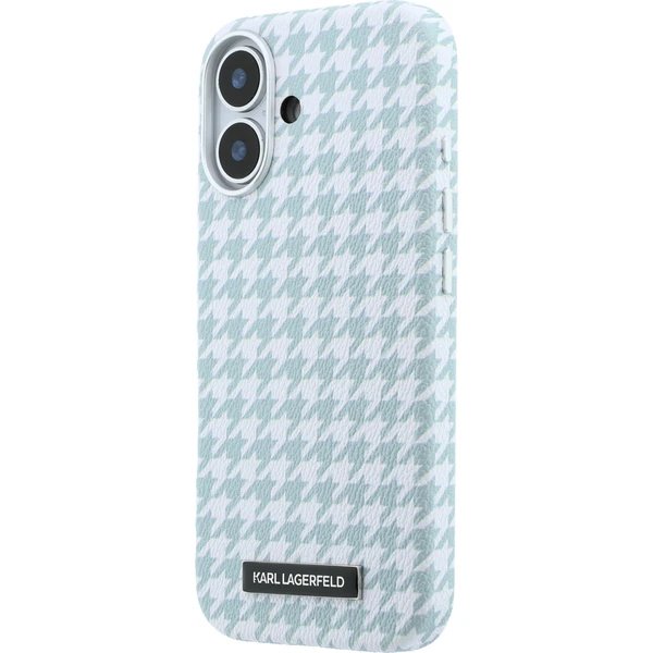 Karl Lagerfeld PU Houndstooth Resin Plate MagSafe kryt iPhone 17 modrý