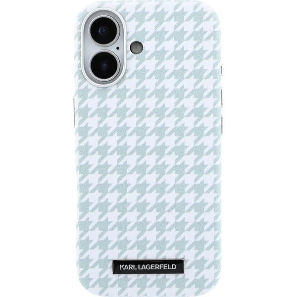 Karl Lagerfeld PU Houndstooth Resin Plate MagSafe kryt iPhone 17 modrý