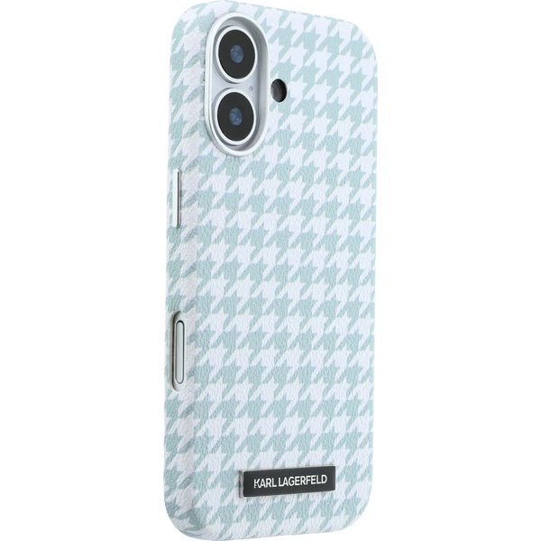 Karl Lagerfeld PU Houndstooth Resin Plate MagSafe kryt iPhone 17 modrý
